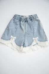 Girls Denim Shorts with Eyelet Lace